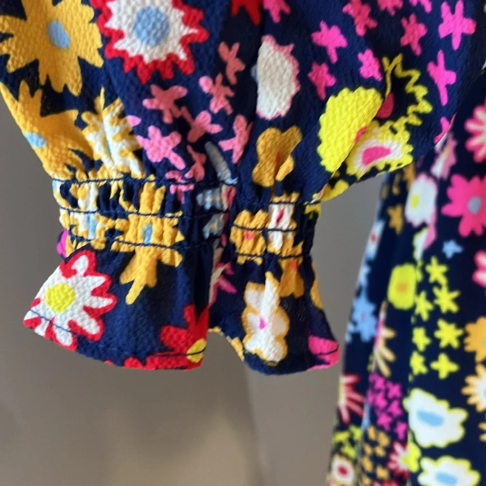 Talbots long sleeve ruffle neck floral cheerful dress EUC - Picture 5 of 12